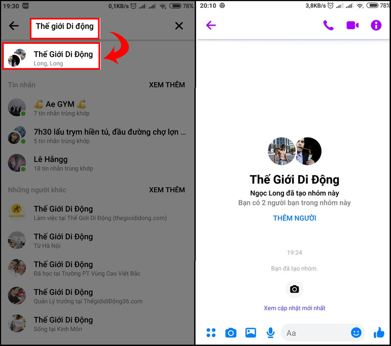 alt text: Tìm kiếm nhóm chat theo tên