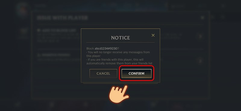 Alt text: Xác nhận chặn người chơi trong Liên Minh Huyền Thoại: Tốc Chiến