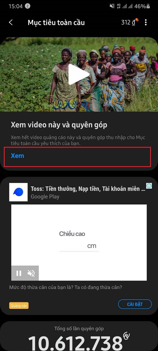 alt text: xem quảng cáo quyên góp