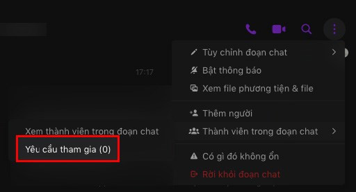 alt text: Yêu cầu tham gia nhóm Messenger PC