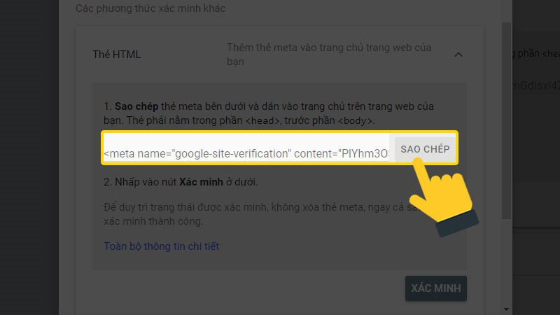 Alt: Xác minh Google Search Console bằng thẻ HTML