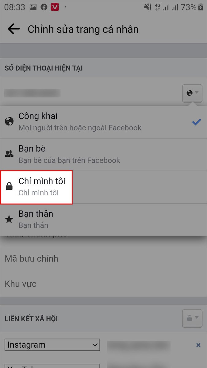 Ẩn số điện thoại trên Facebook bằng điện thoại