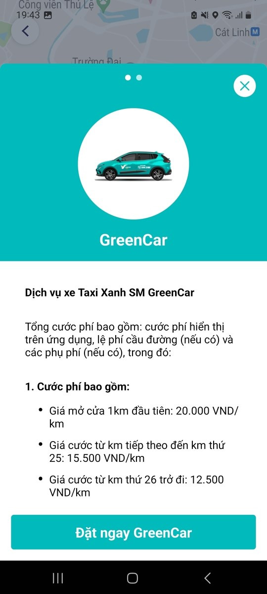 Bấm vào hình mỗi xe để xem thời gian đi và chi phí di chuyển