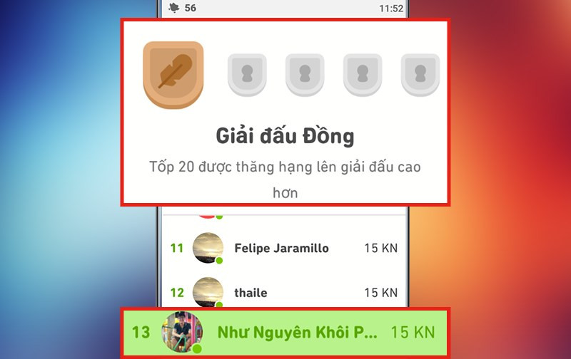 Bảng xếp hạng trên Duolingo