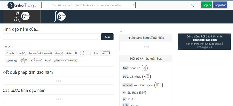 banhoituidap.com - Tính đạo hàm online có hiển thị lời giải chi tiết