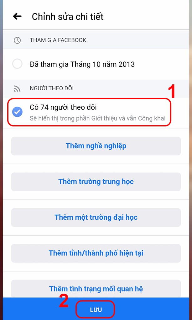 Bật hiển thị người theo dõi