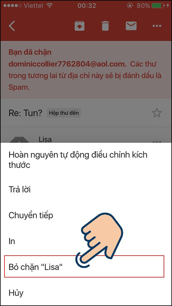 Bỏ chặn email trên điện thoại