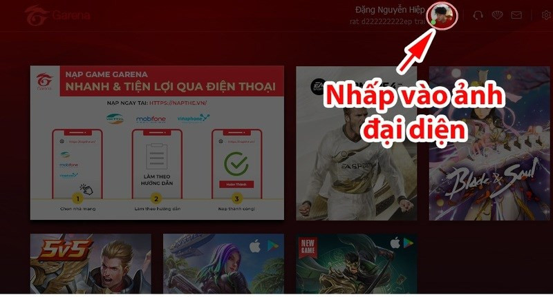 Bước 1: Đăng nhập Garena