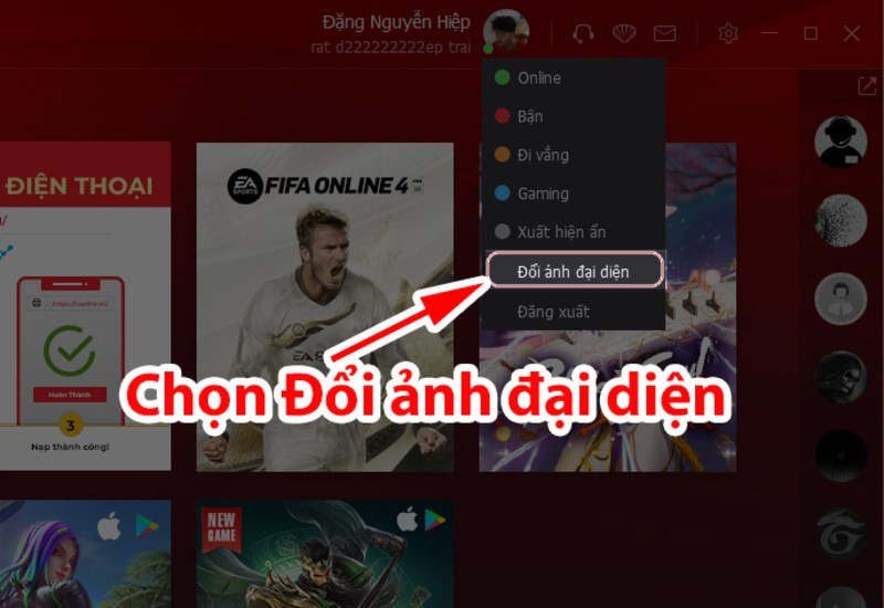 Bước 2: Chọn Đổi ảnh đại diện