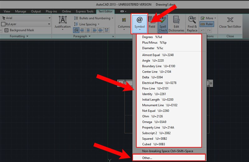 Các ký hiệu khác trong AutoCAD