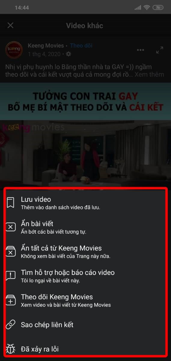 Các tùy chọn khác trên Facebook Watch