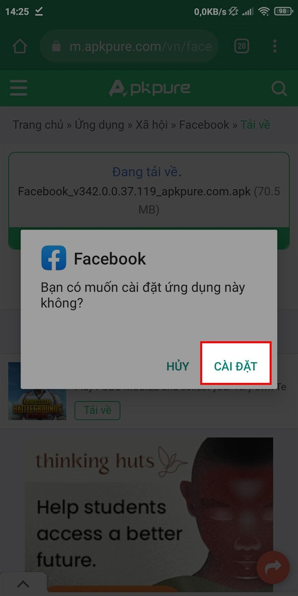 Cài đặt Facebook APK