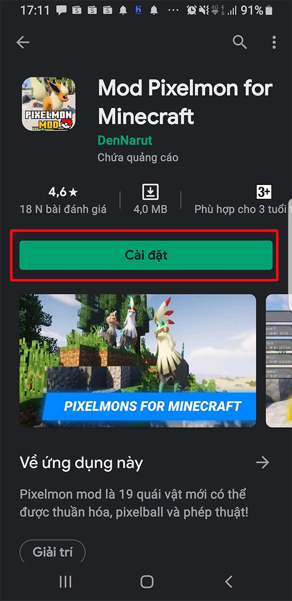 Cài đặt Mod Pixelmon trên CH Play