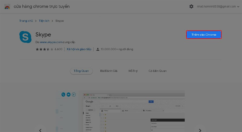 Cài đặt tiện ích Skype cho Chrome