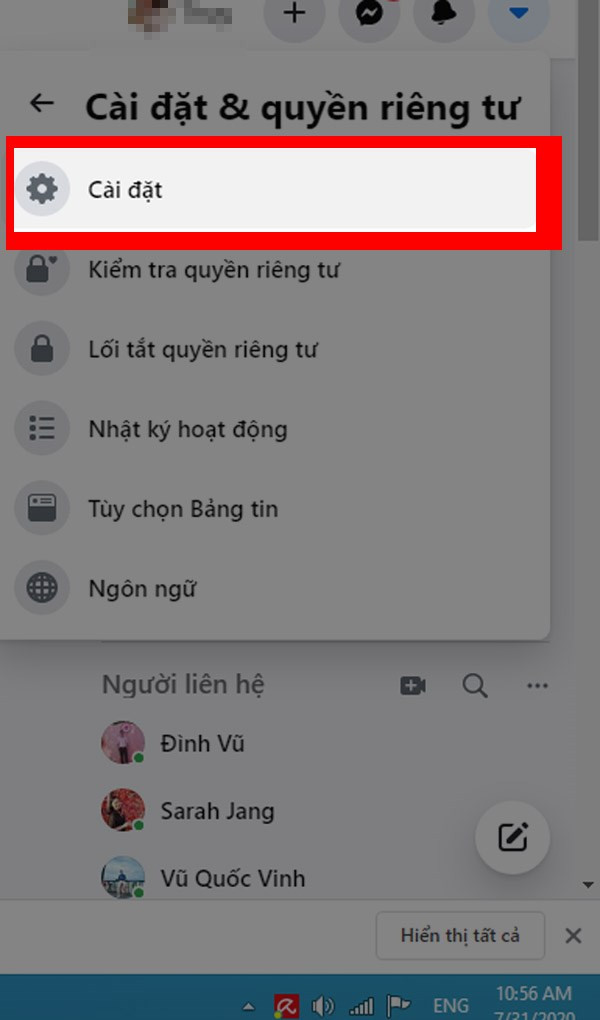 Cài đặt và quyền riêng tư