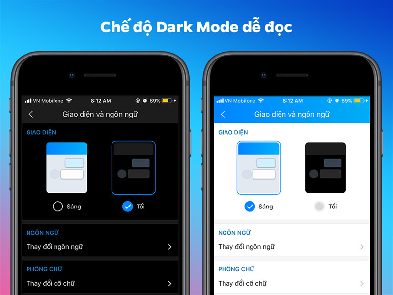 chế độ dark mode tr&ecirc;n Zalo