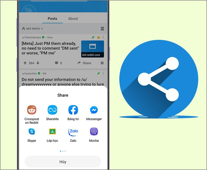 Chia sẻ bài viết từ Reddit lên mạng xã hội.