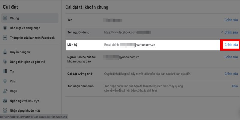 Chỉnh sửa thông tin liên hệ