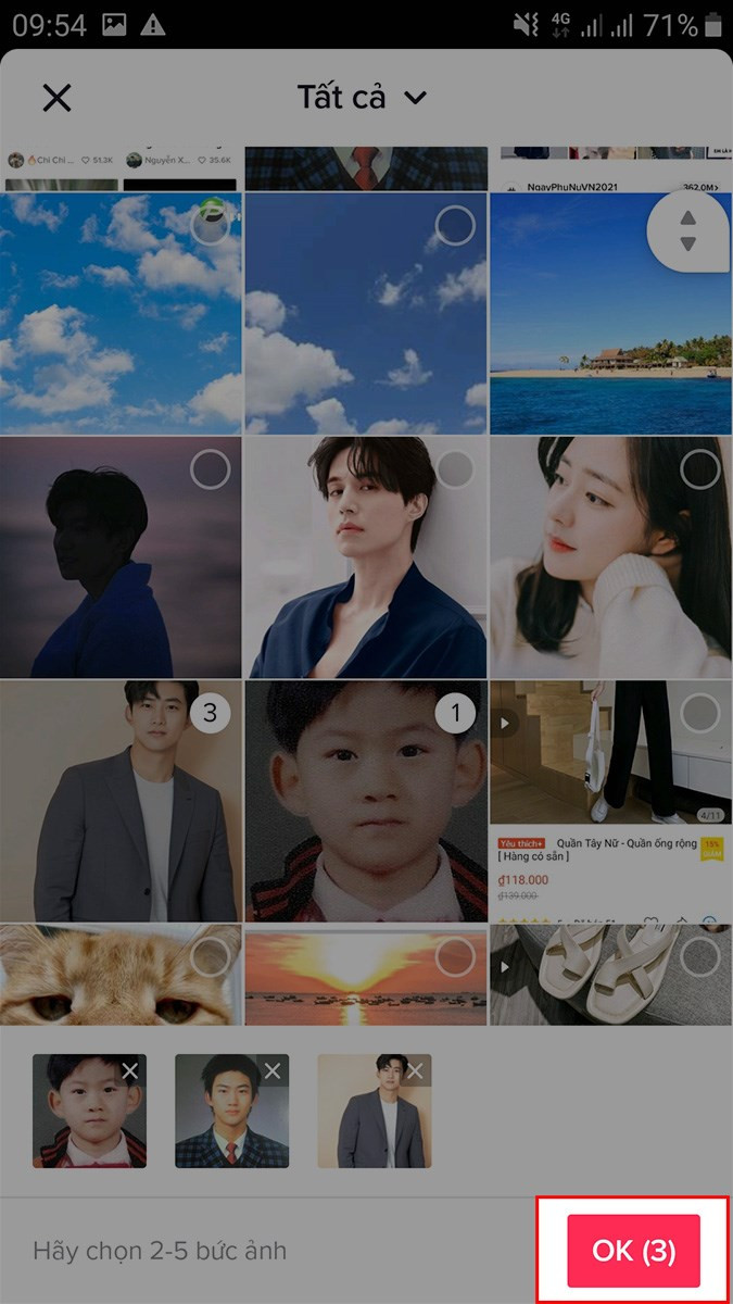 Chọn 2 đến 5 ảnh từ lúc nhỏ đến lúc dậy thì thành công > Chọn OK