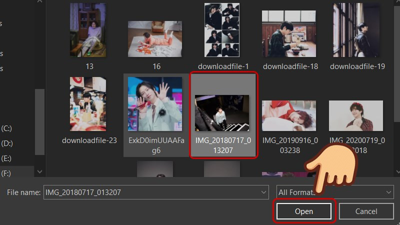Chọn ảnh và nhấn Open