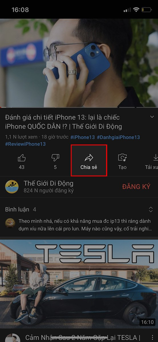 Chọn Chia sẻ trên YouTube (iPhone)