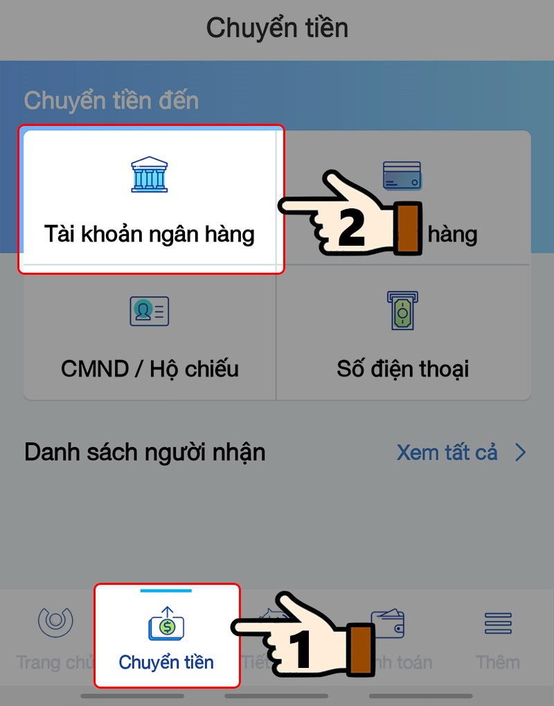 Chọn chức năng Chuyển tiền