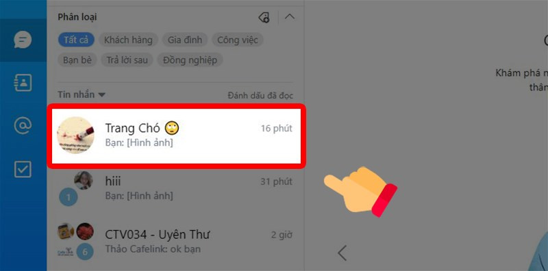 Chọn cuộc trò chuyện trên Zalo máy tính