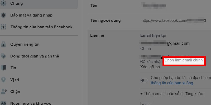 Chọn email chính