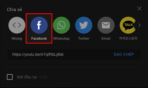 Chọn Facebook để chia sẻ