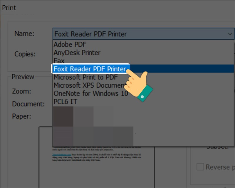 Chọn Foxit Reader PDF Printer