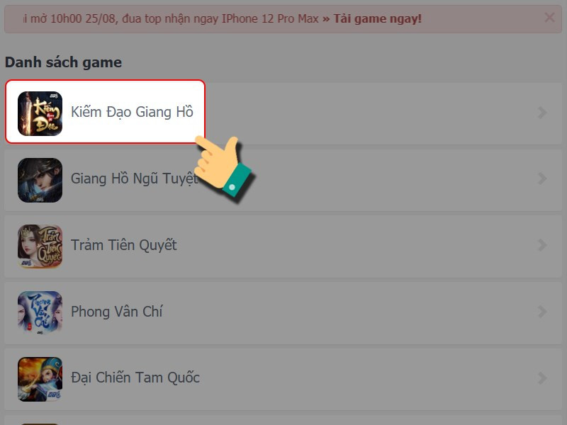 Chọn game Kiếm Đạo Giang Hồ