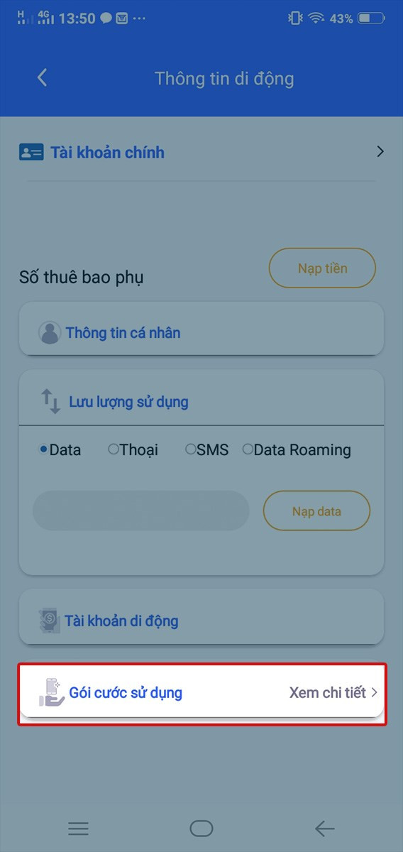 Chọn gói cước và xem chi tiết