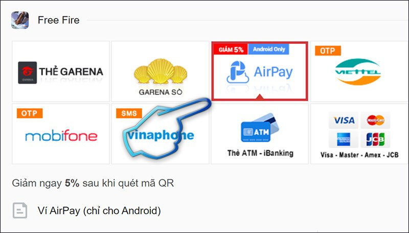 Chọn hình thức thanh toán qua ví Airpay