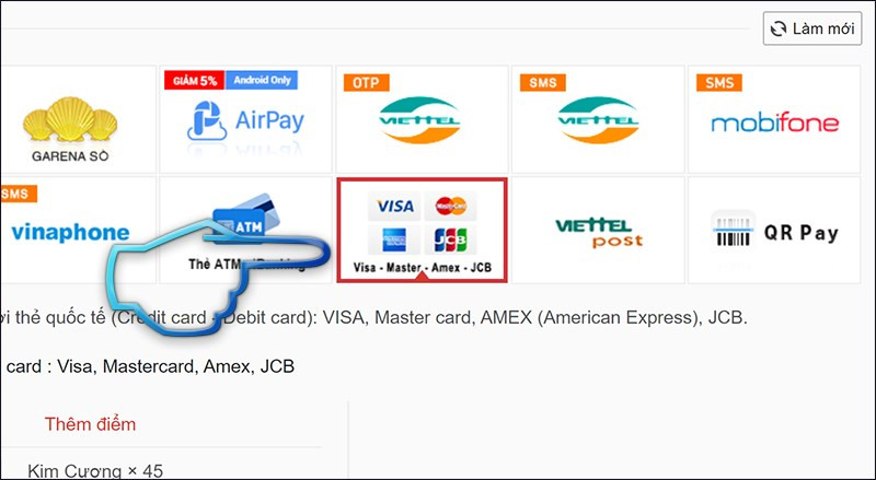 Chọn hình thức thanh toán Visa, Mastercard