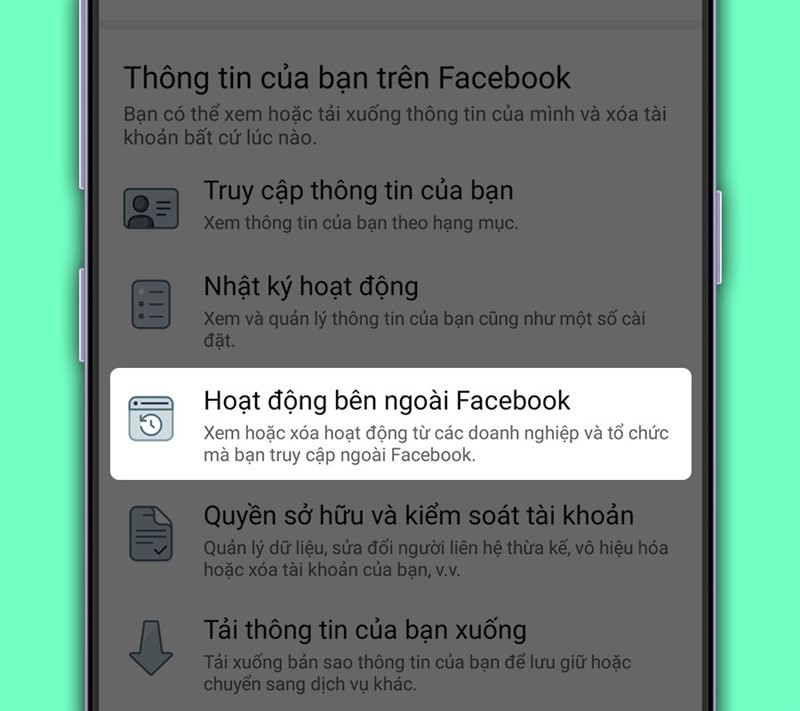 Chọn hoạt động bên ngoài Facebook