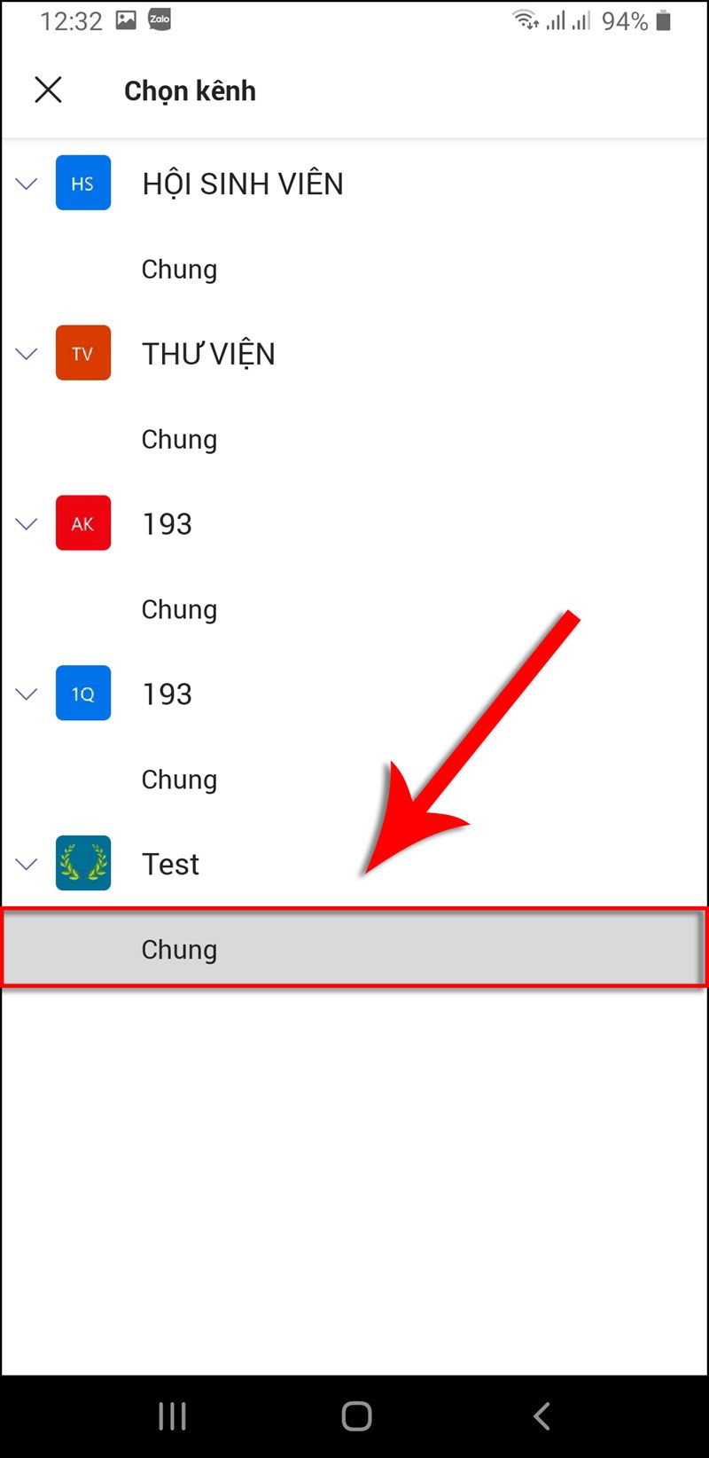 Chọn Kênh tổ chức họp