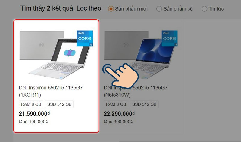 Chọn laptop để xem thông tin