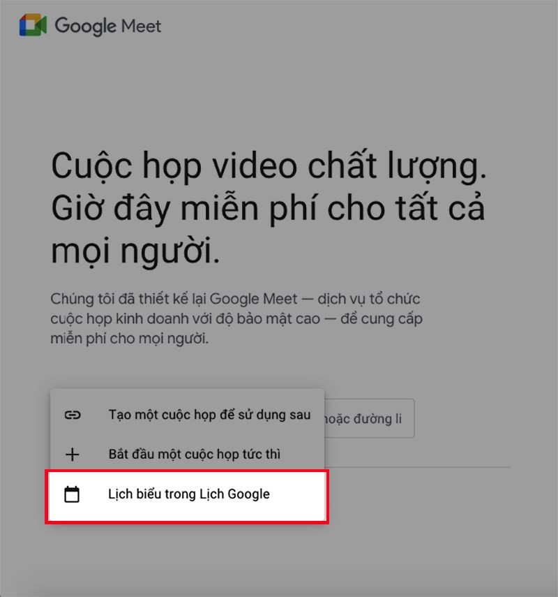 Chọn Lịch biểu trong Lịch Google