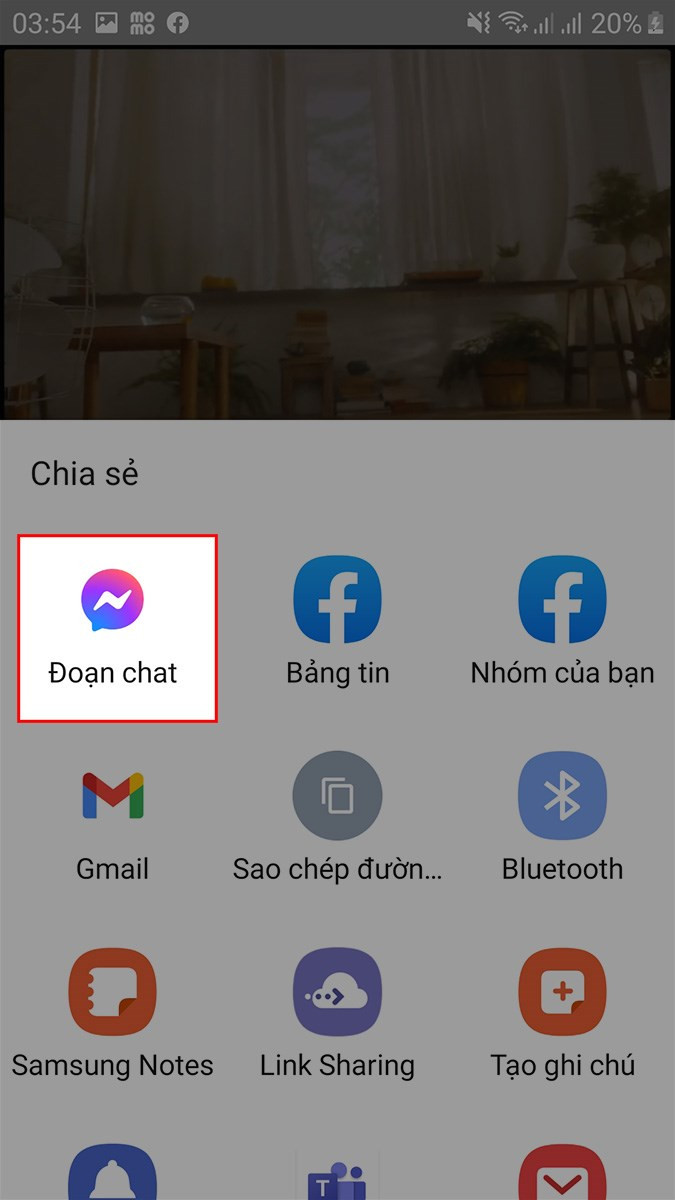 Chọn Messenger trong danh sách chia sẻ