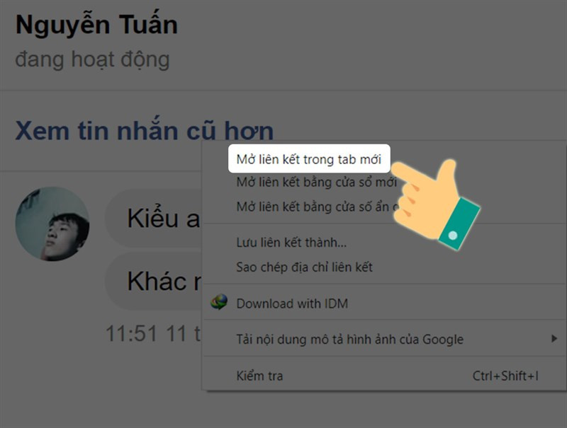 Chọn mở liên kết trong tab mới