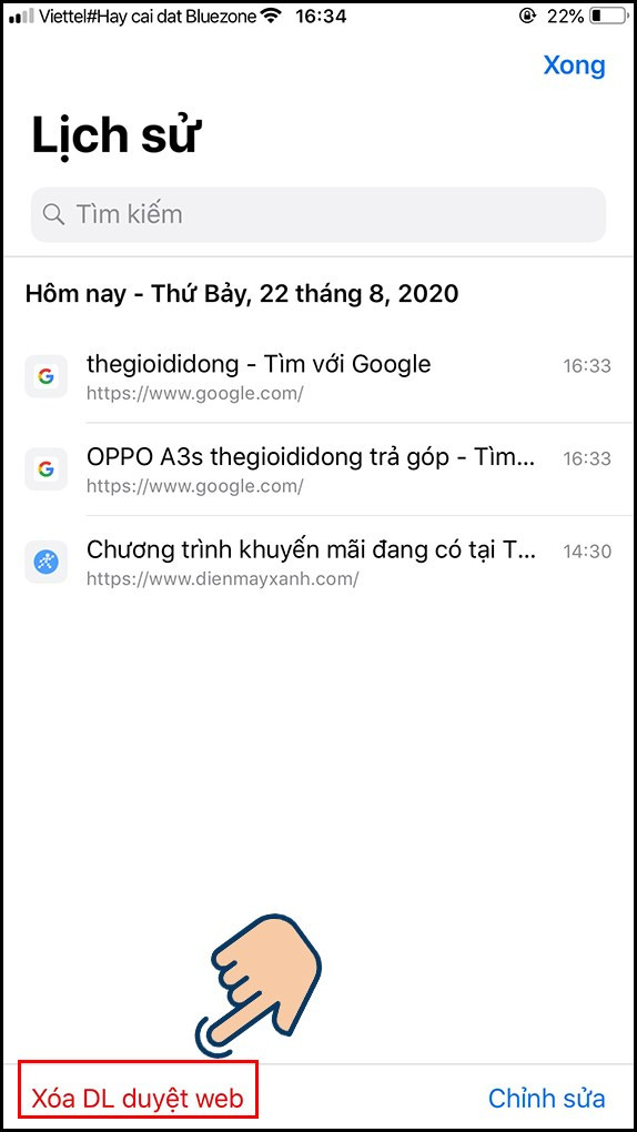 Chọn mục Xóa DL trình duyệt web.