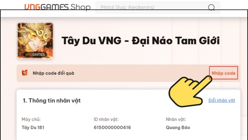 Chọn Nhập code