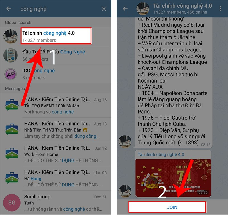 Chọn nhóm rồi chọn Join để tham gia 
