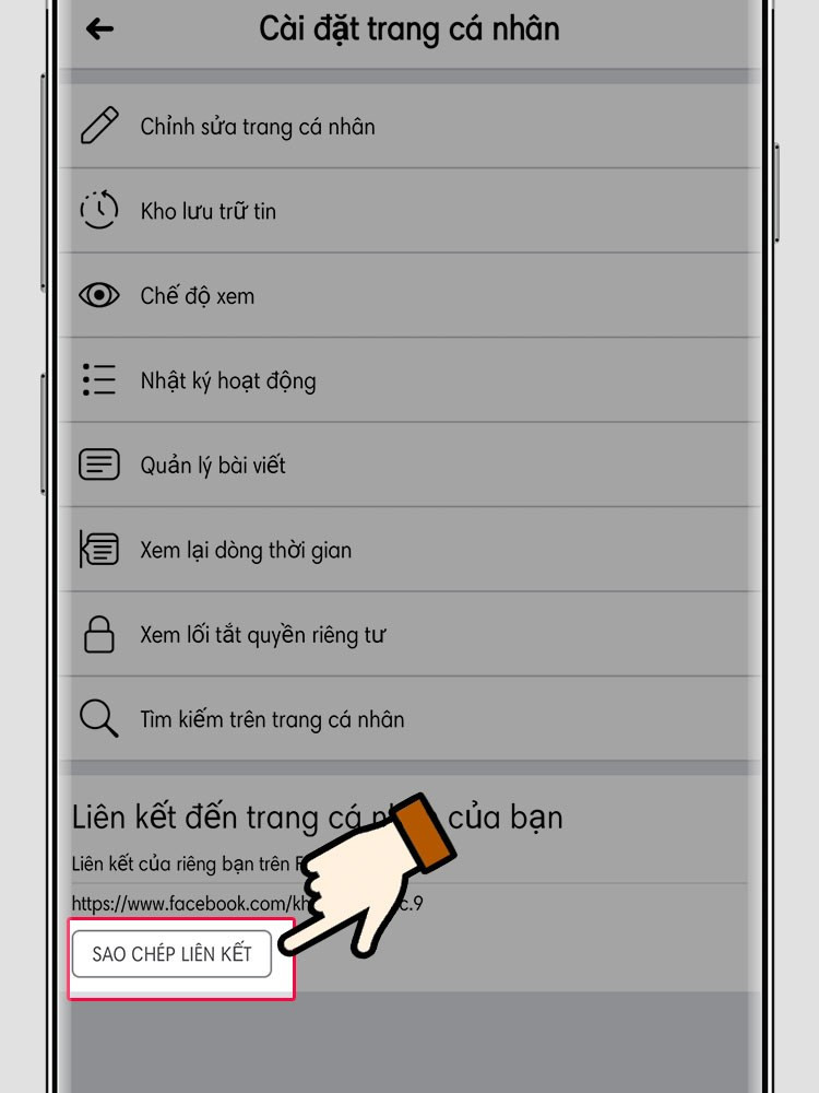 Chọn Sao chép liên kết trên Facebook
