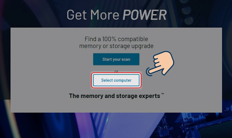 Chọn Select Computer trên Crucial.com