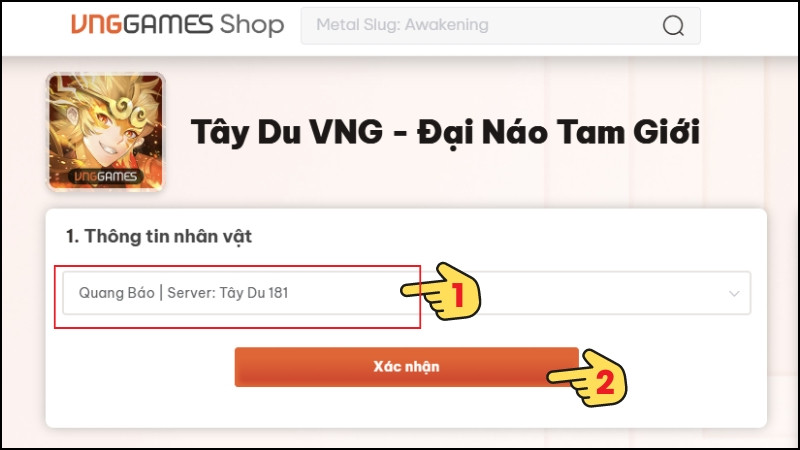 Chọn tài khoản bạn muốn nhập code (Tên và Server) > Chọn Xác nhận