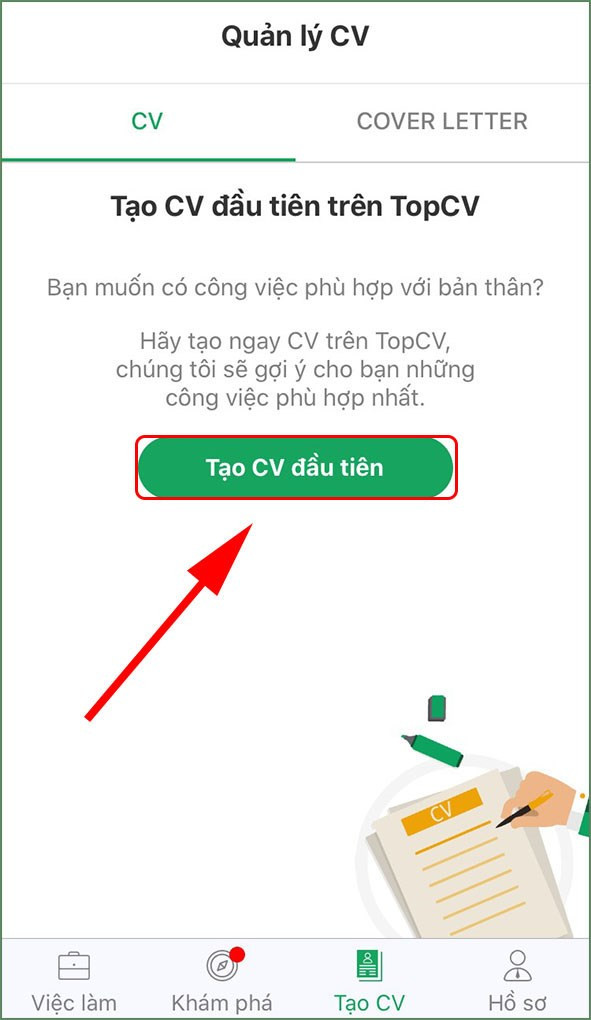 Chọn Tạo CV đầu tiên