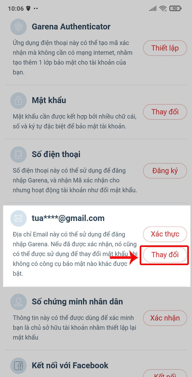 Chọn Thay đổi Email