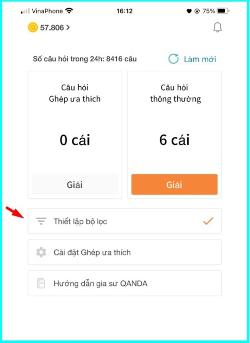 Chọn Thiết lập bộ lọc