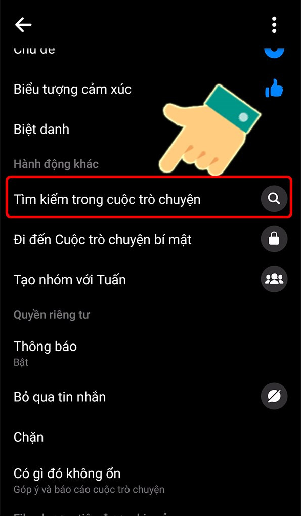 Chọn Tìm kiếm trong cuộc trò chuyện